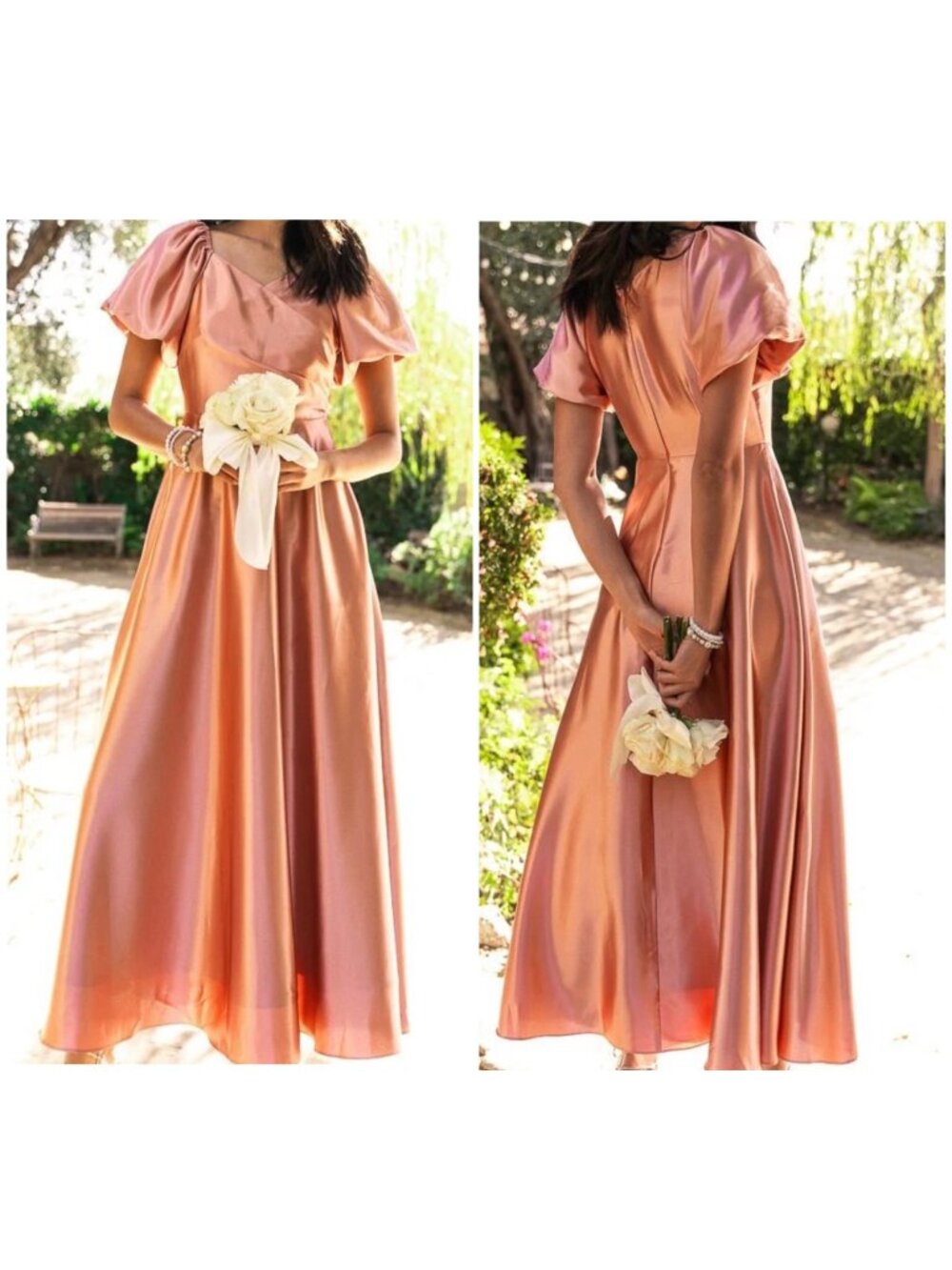 Ivy City Tessie Silky Gown Dress 10 Pink Puff Sleeve Bridesmaid Evening Feminine